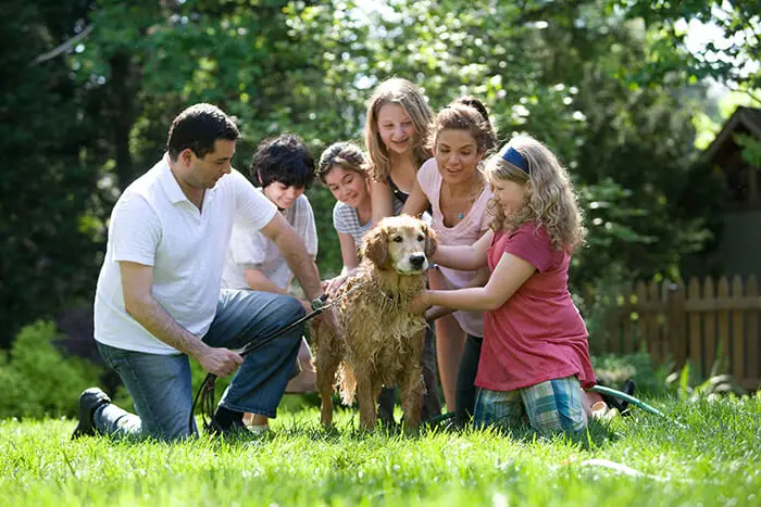 family with a dog