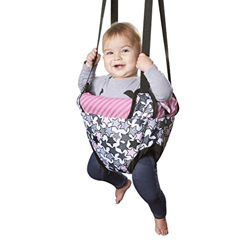 Evenflo Exersaucer Johnny Jumper Featuring Easy-to-Use Clamp Attachment for Quick and Tool-Free Set Up and Adjustable Straps to Customize The Height for Your Child, Pink Star Power