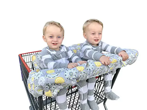 Twin Double Shopping Cart Cover for Baby Siblings with Carrying Case. Guaranteed to Fit Wholesale Warehouse Grocery Stores Like Costco SAMS Club (Gray Medallion)