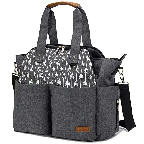 Lekebaby Diaper Bag Tote Large Mommy Bag for Hospital, Baby Bags for Mom Travel Diaper Tote Messenger Purse, Grey, Arrow Print