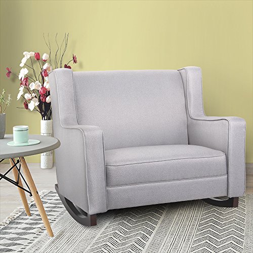 Esright Grey Upholstered Rocking Chair Padded Seat Fabric Rocker for Nursery Comfortable Relax Glider