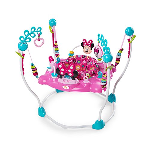 Minnie Mouse Peek-A-Boo Foldable Baby Girl Activity, Entertainment, Leaning, and Developmental Jumper with Lights, Melodies, and Toys, Pink