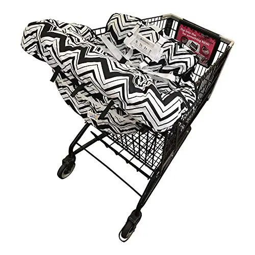 Shopping Cart Cover for Baby- 2-in-1 - Foldable Portable Seat with Bag for Infant to Toddler - Compatible with Grocery Cart Seat and High Chair -Black Chevron Pattern