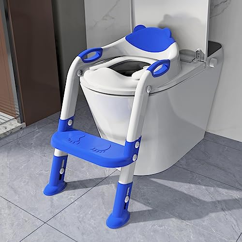 Potty Training Seat with Step Stool Ladder, SKYROKU Potty Training Toilet for Kids Boys Girls Toddlers - Comfortable Safe Potty Seat with Anti-Slip Pads Ladder Navy Blue