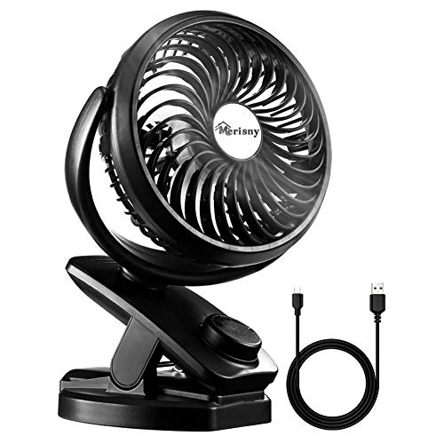 Portable Desk Fan, Clip on Fan for Baby Stroller, 5000 mAh Rechargeable Battery Fan for Car, 4 Speeds Fast Air Circulating USB Fan, Personal Fan for Outdoor Camper Golf or Indoor Gym Treadmill Office